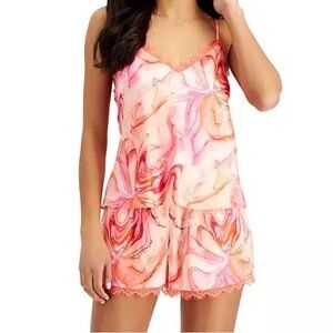 INC International Concepts Pink Marble Lace-Trim Cami & Short Set woman’s XS